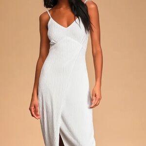 Lulu's White Midi Dress Tie Back Lined Large